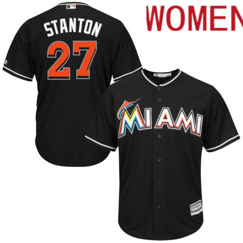 Women Miami Marlins #27 Stanton Black Nike Game 2024 MLB Jersey style 1->women mlb jersey->Women Jersey